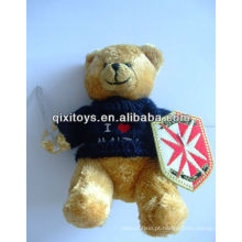 Urso de pelúcia cavaleiro de pelúcia brinquedo com um pano espada em uma mão e um pano escudo, por outro lado T-shirt urso de pelúcia brinquedo